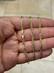 14K Gold Figaro Chain, Men Woman Necklace , Over 925 Sterling Silver, 3mm, All Sizes Available 16-30, Italy, Sale