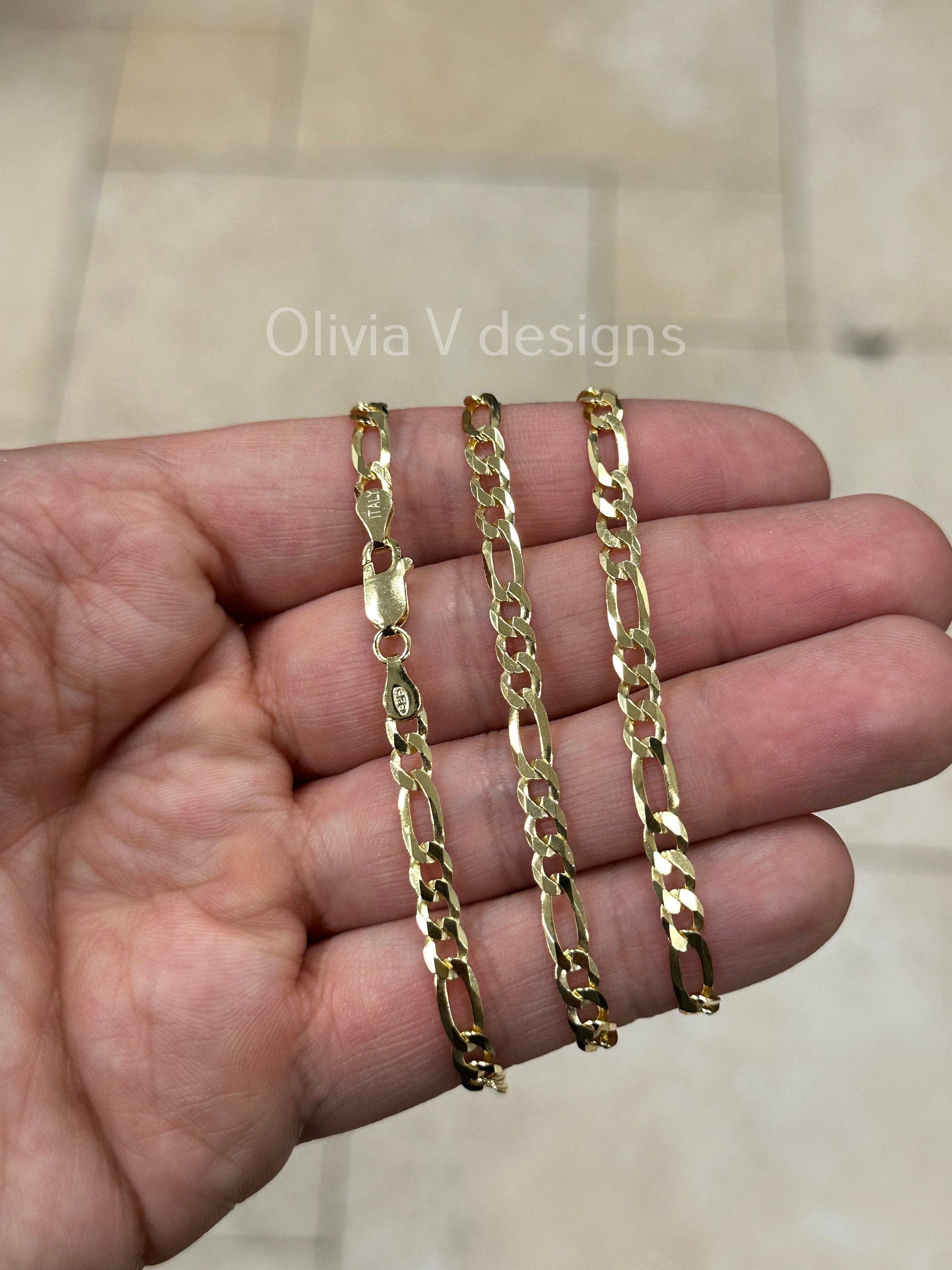 14K Gold Figaro Chain, Men Woman Necklace , Over 925 Sterling Silver, 4.4mm, All Sizes Available 16-30, Italy, Sale