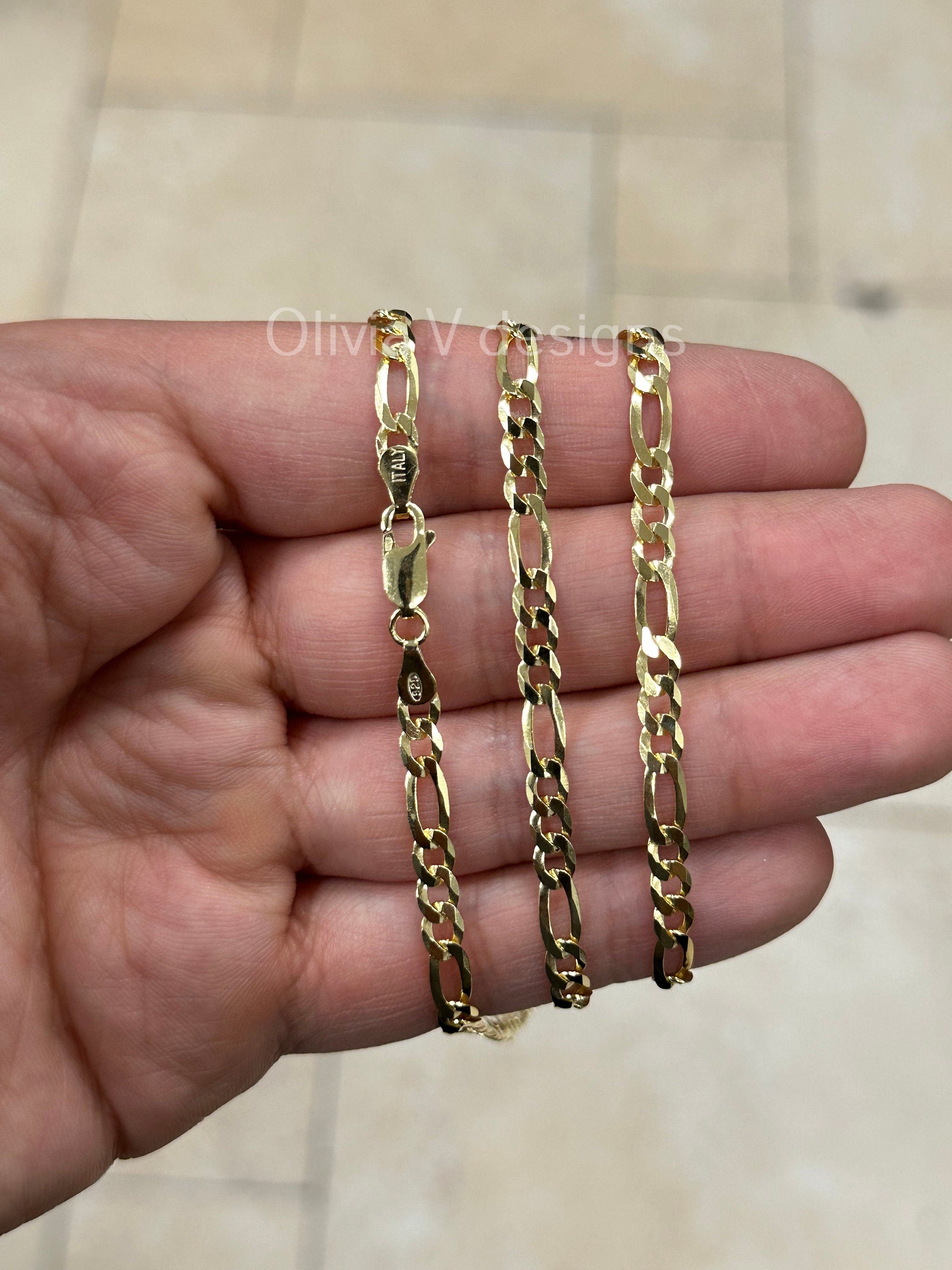14K Gold Figaro Chain, Men Woman Necklace , Over 925 Sterling Silver, 4.4mm, All Sizes Available 16-30, Italy, Sale