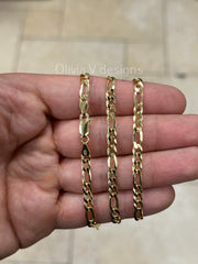 14K Gold Figaro Chain, Men Woman Necklace , Over 925 Sterling Silver, 4.4mm, All Sizes Available 16-30, Italy, Sale