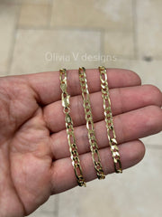 14K Gold Figaro Chain, Men Woman Necklace , Over 925 Sterling Silver, 4.4mm, All Sizes Available 16-30, Italy, Sale