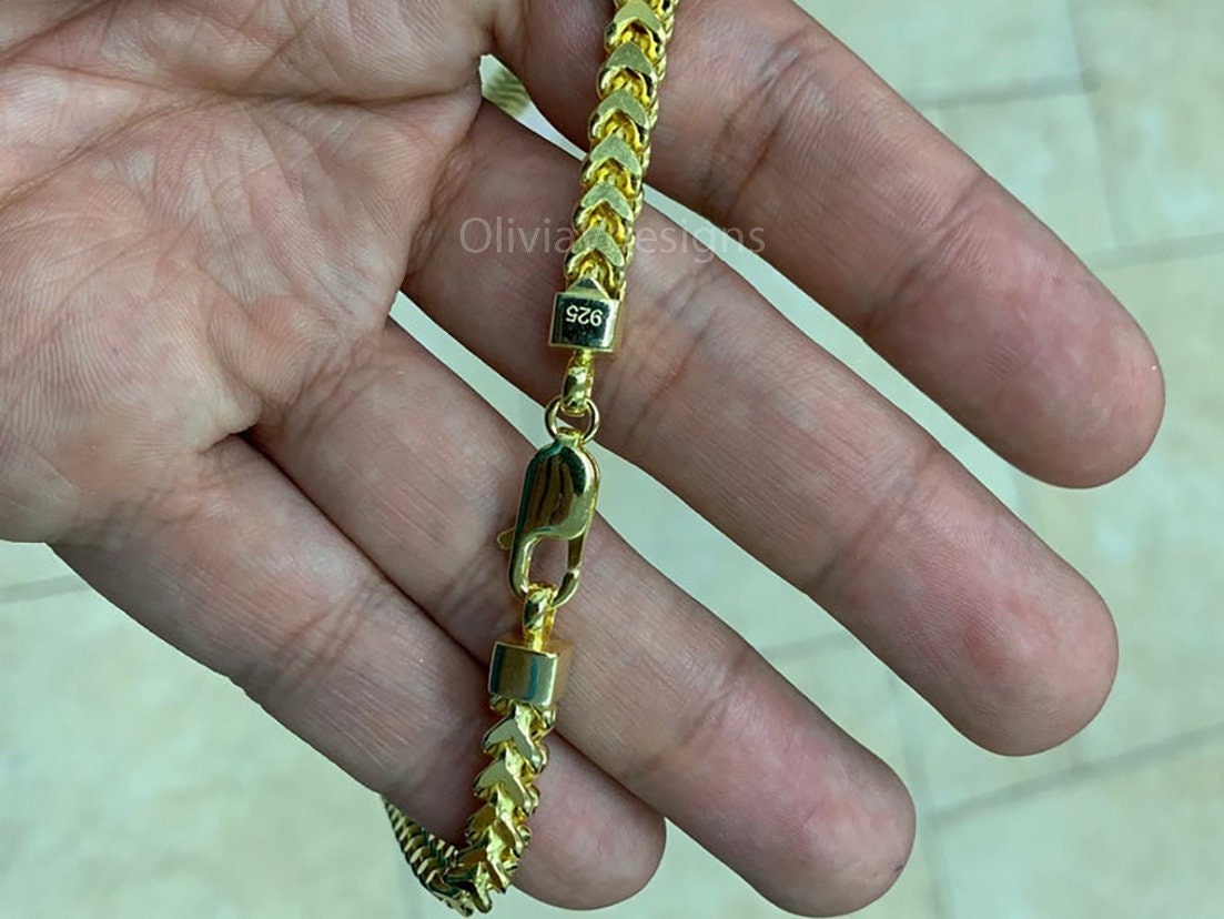 14K Gold Vermeil 5mm Franco Foxtail Chain, Italy 925 Sterling Silver Jewelry, Foxtail Necklace for Him, 14K Gold Chain for Women