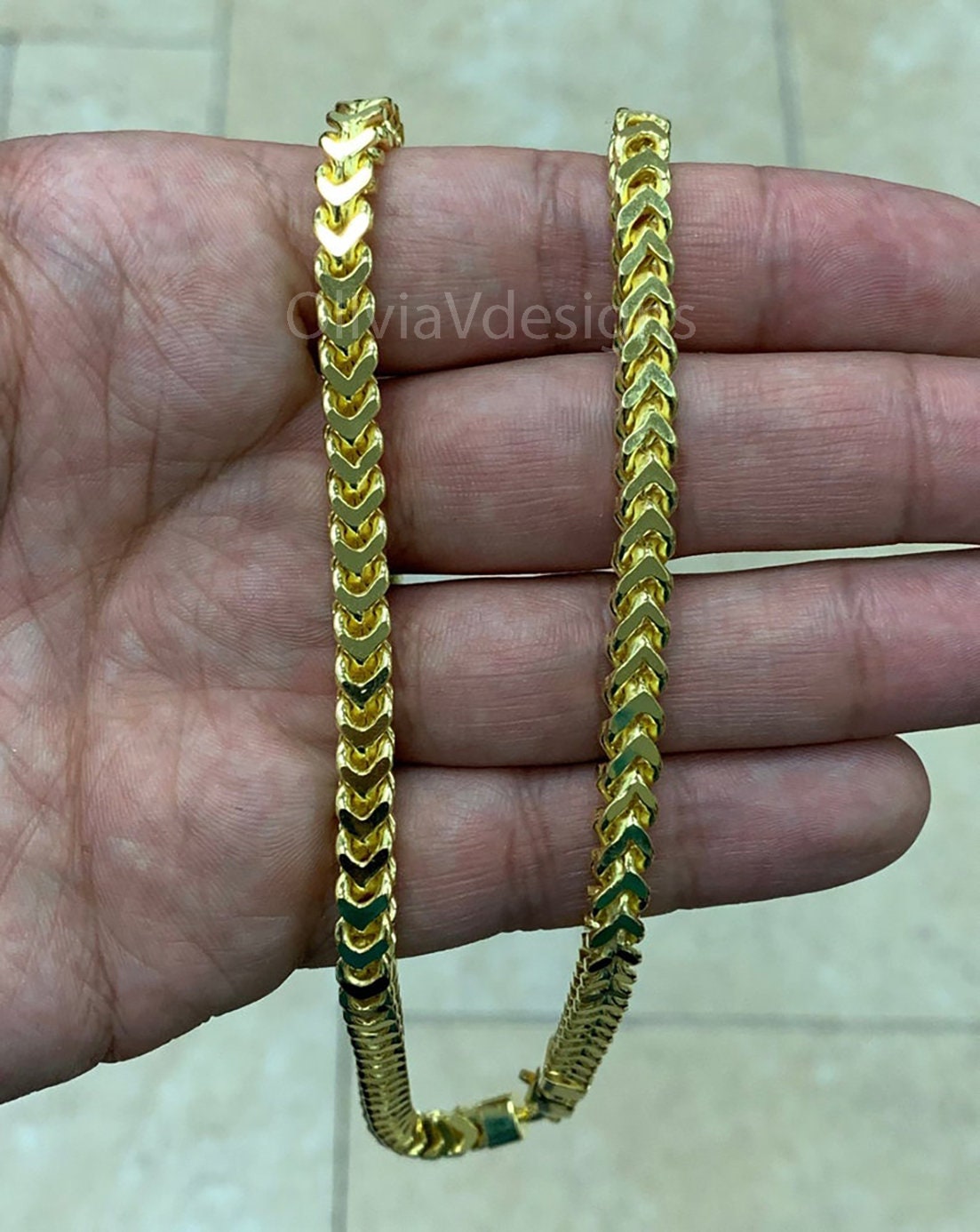 14K Gold Vermeil 5mm Franco Foxtail Chain, Italy 925 Sterling Silver Jewelry, Foxtail Necklace for Him, 14K Gold Chain for Women