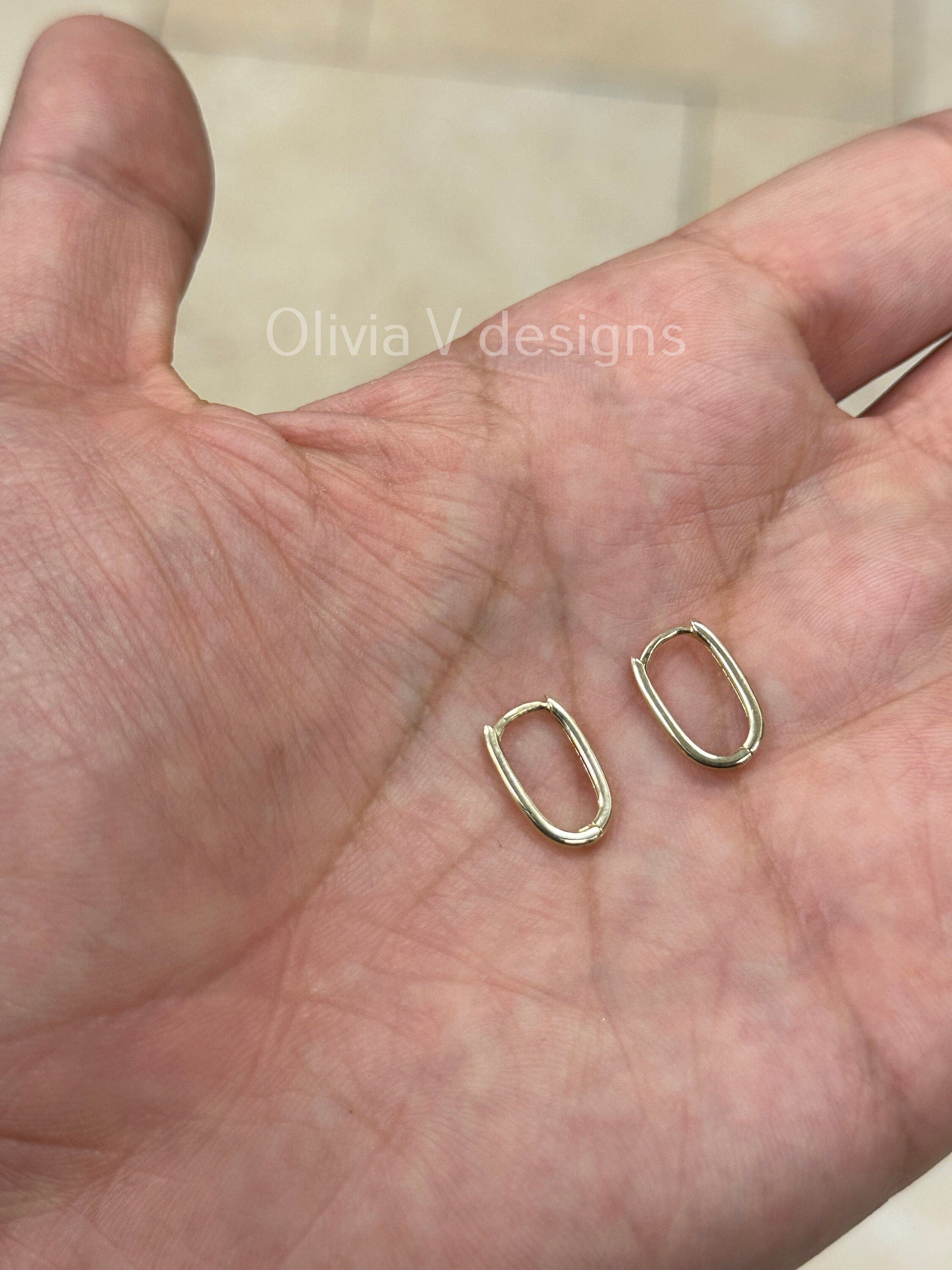 14K REAL Solid Yellow Gold Oval Paperclip Earring, Genuine 14k Yellow Gold Paperclip Hoop, Everyday Earrings, Minimalist Earrings