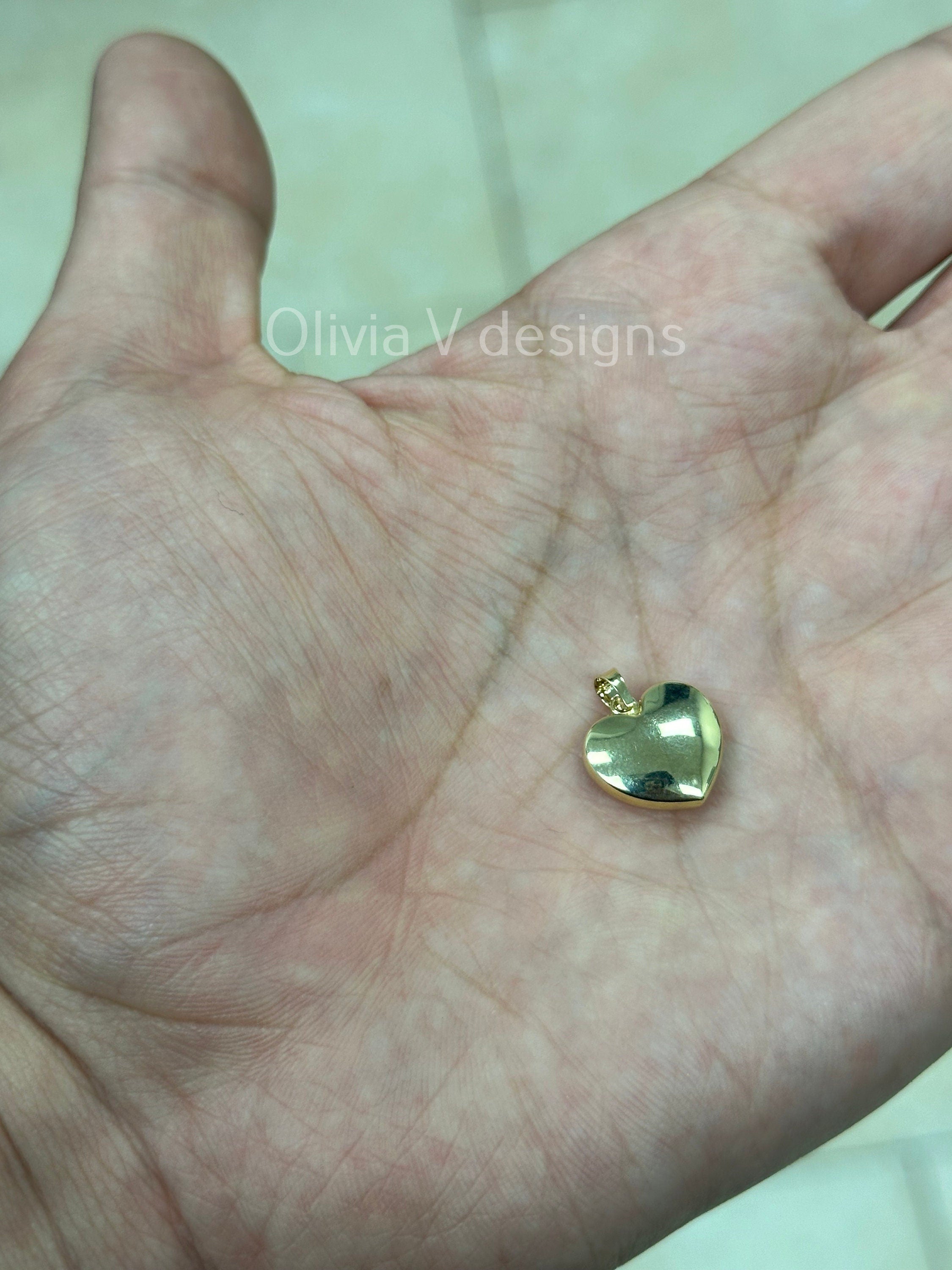 14K Real Gold Pendant 14mm Puffy Heart Charm, 14K Real Gold Puffy Heart Pendant, 3D Gold Heart Charm, 14K Gold Heart