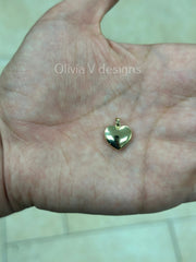 14K Real Gold Pendant 14mm Puffy Heart Charm, 14K Real Gold Puffy Heart Pendant, 3D Gold Heart Charm, 14K Gold Heart