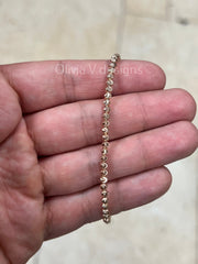 14K Rose Gold 925 Sterling Silver 3mm Moon Cut Ball Bead Elastic Bracelet, Genuine 925 - Solid 925 - Made In Italy - Beautiful Shine
