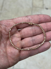 14K Rose Gold 925 Sterling Silver 3mm Moon Cut Ball Bead Elastic Bracelet, Genuine 925 - Solid 925 - Made In Italy - Beautiful Shine