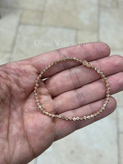 14K Rose Gold 925 Sterling Silver 3mm Moon Cut Ball Bead Elastic Bracelet, Genuine 925 - Solid 925 - Made In Italy - Beautiful Shine