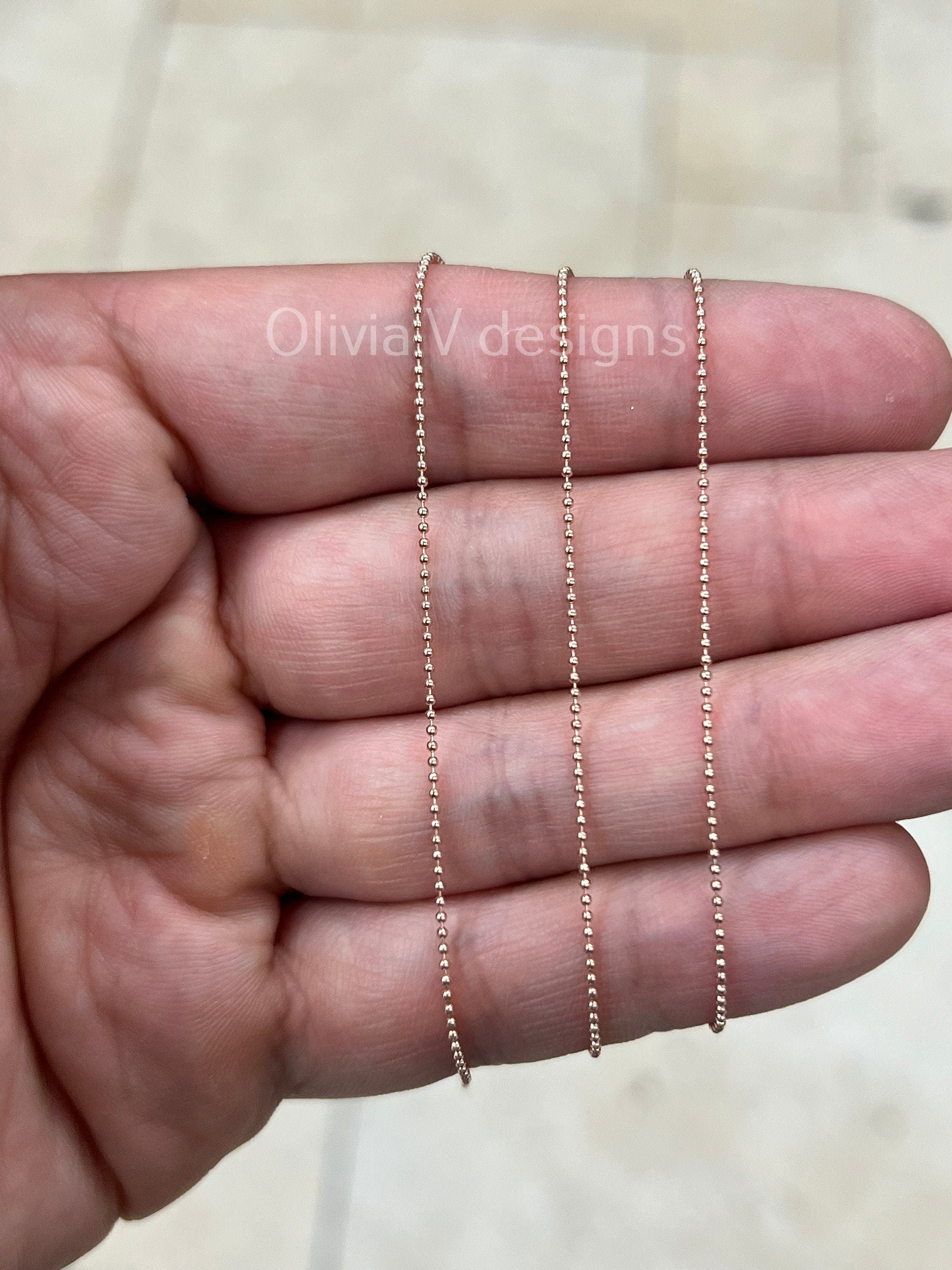 14K Rose Gold 925 Sterling Silver Italian Ball Bead Chain 1mm Necklace, Made in Italy Chains For Men,Necklace for Charms, Dog Tag Necklace