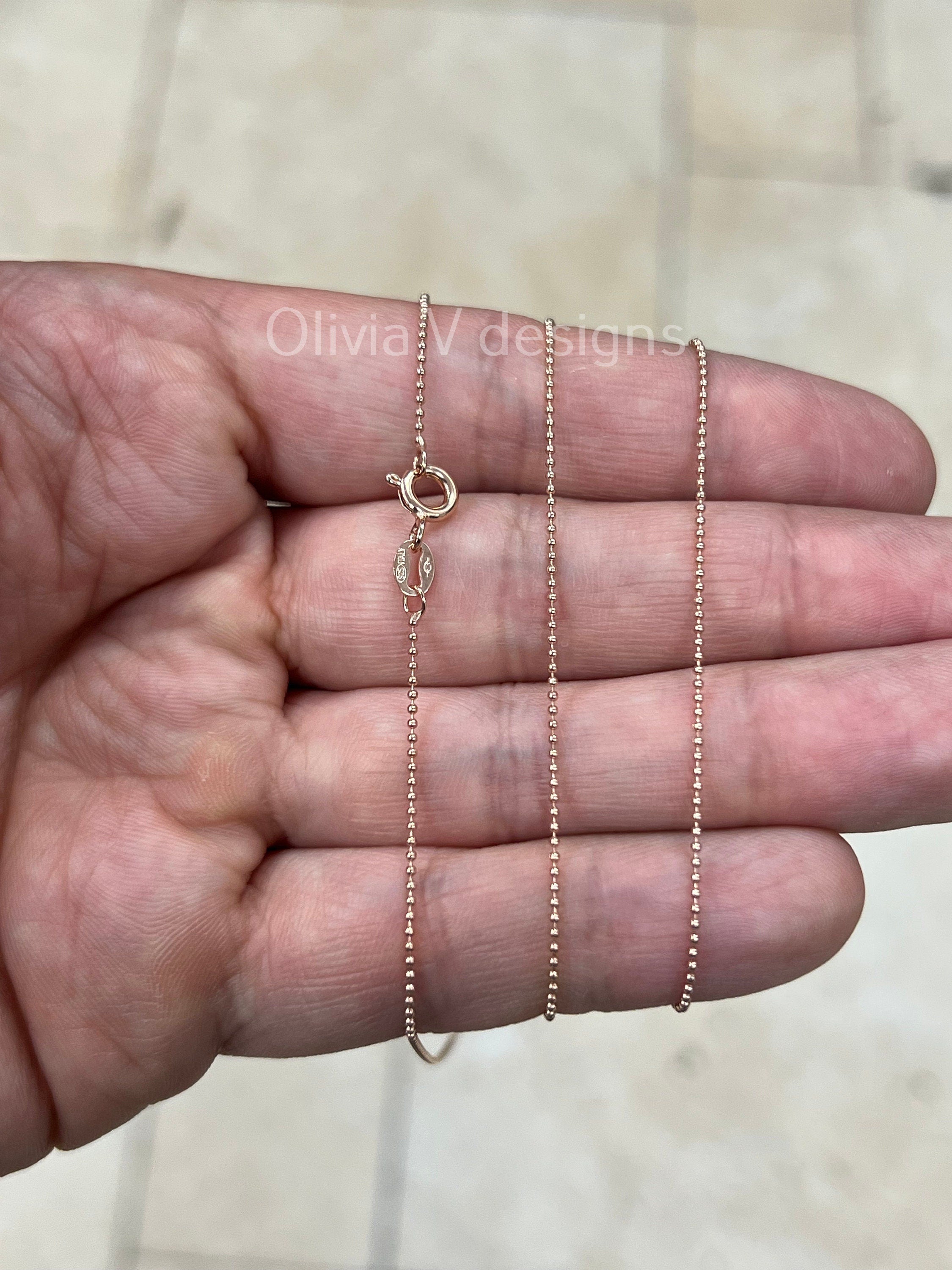 14K Rose Gold 925 Sterling Silver Italian Ball Bead Chain 1mm Necklace, Made in Italy Chains For Men,Necklace for Charms, Dog Tag Necklace