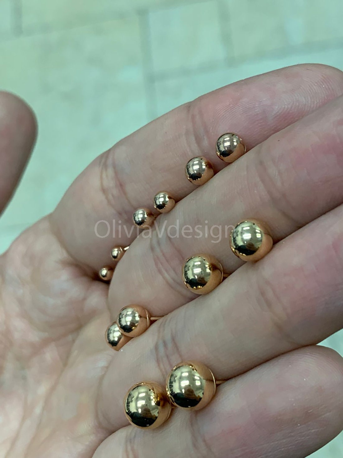 SOLID 14K Rose Gold Ball Earrings, 3MM, 4MM, 5MM, 6MM, 7MM, 8MM ,Ball Earring Studs, Gold Push Back Studs Woman, Kids Genuine Gold Ball