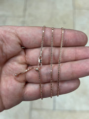 14K Rose Gold Over 925 Sterling Silver Box  Adjustable 1.3mm Chain, Silver, Sterling Silver Chain, 925 Sterling Silver, Finished Necklace