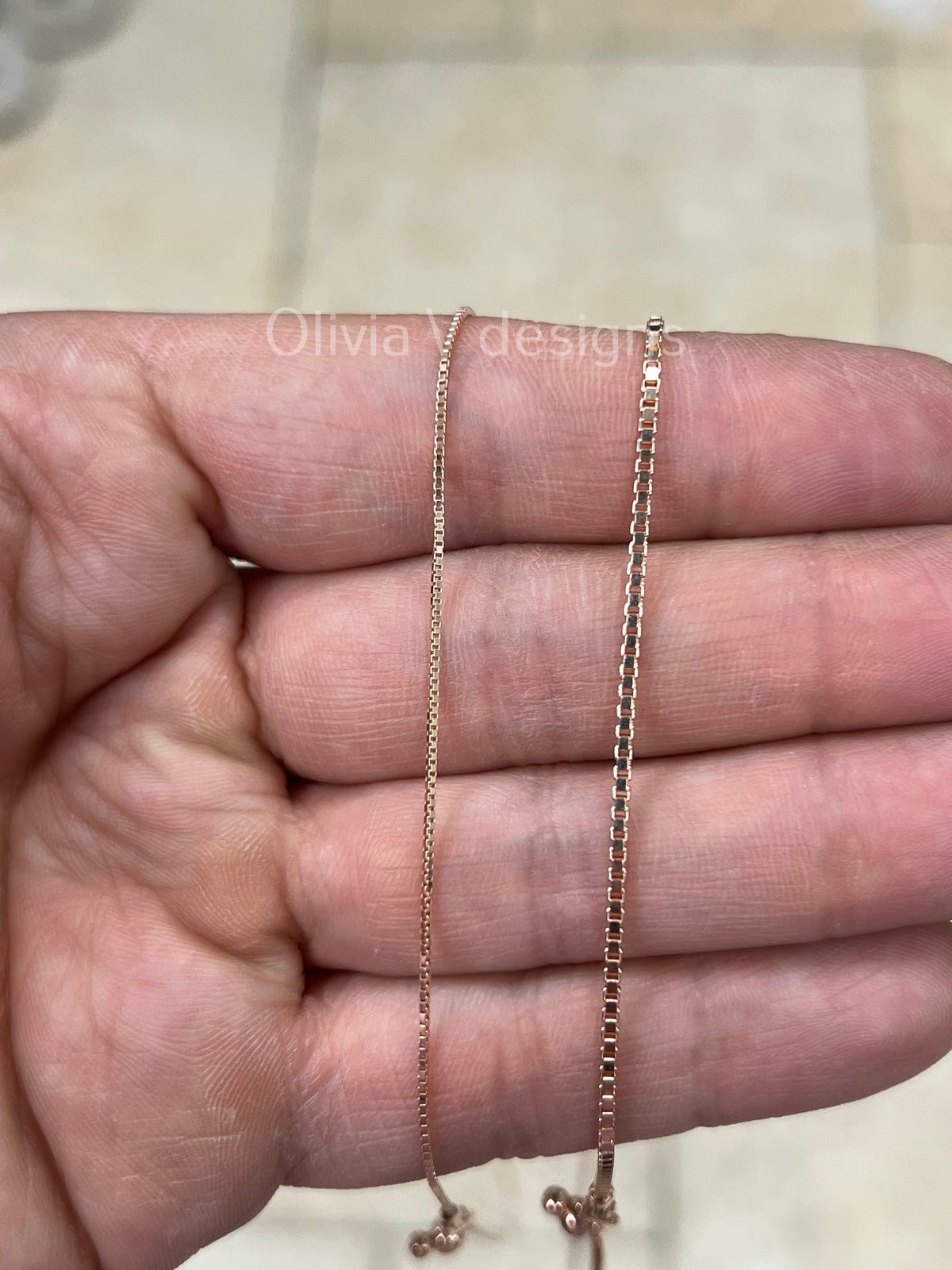 14K Rose Gold Over 925 Sterling Silver Box  Adjustable 1mm 1.3mm Chain, Silver, Sterling Silver Chain, 925 Sterling Silver