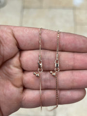 14K Rose Gold Over 925 Sterling Silver Box  Adjustable 1mm 1.3mm Chain, Silver, Sterling Silver Chain, 925 Sterling Silver