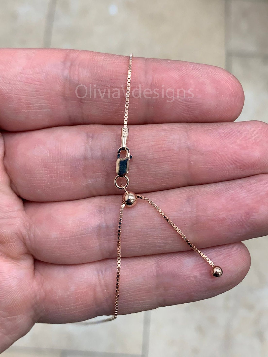 14K Rose Gold Over 925 Sterling Silver Box  Adjustable 1mm Chain, Silver, Sterling Silver Chain, 925 Sterling Silver, Finished Necklace