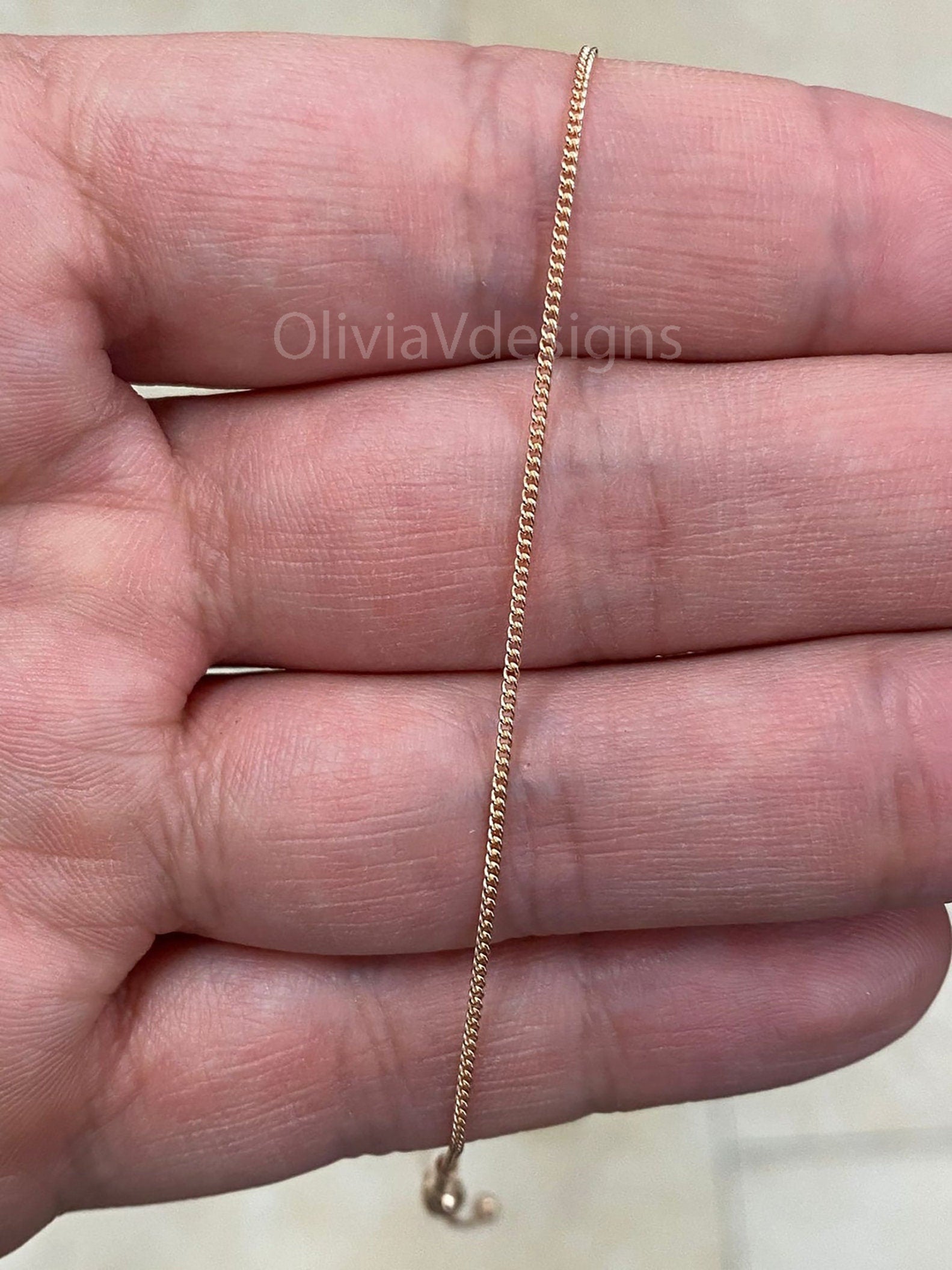 14K Rose Gold Over 925 Sterling Silver Curb Cuban Adjustable 1mm Chain, Rose Gold, 925 Sterling Silver