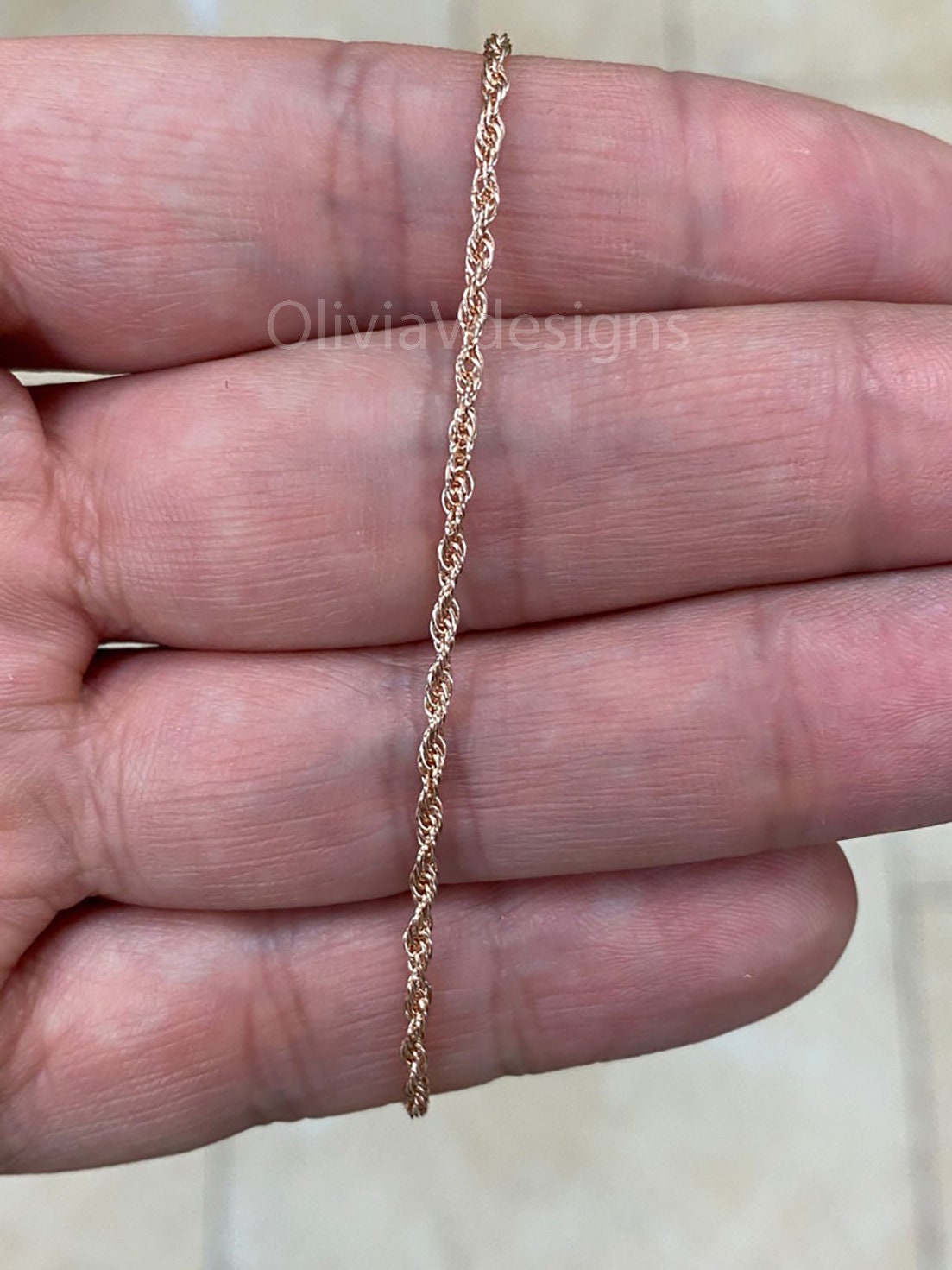 14K Rose Gold Over 925 Sterling Silver Solid Loose Rope Adjustable Chain Necklace 24" 2mm Italy, 925 Sterling Silver, Yellow Gold