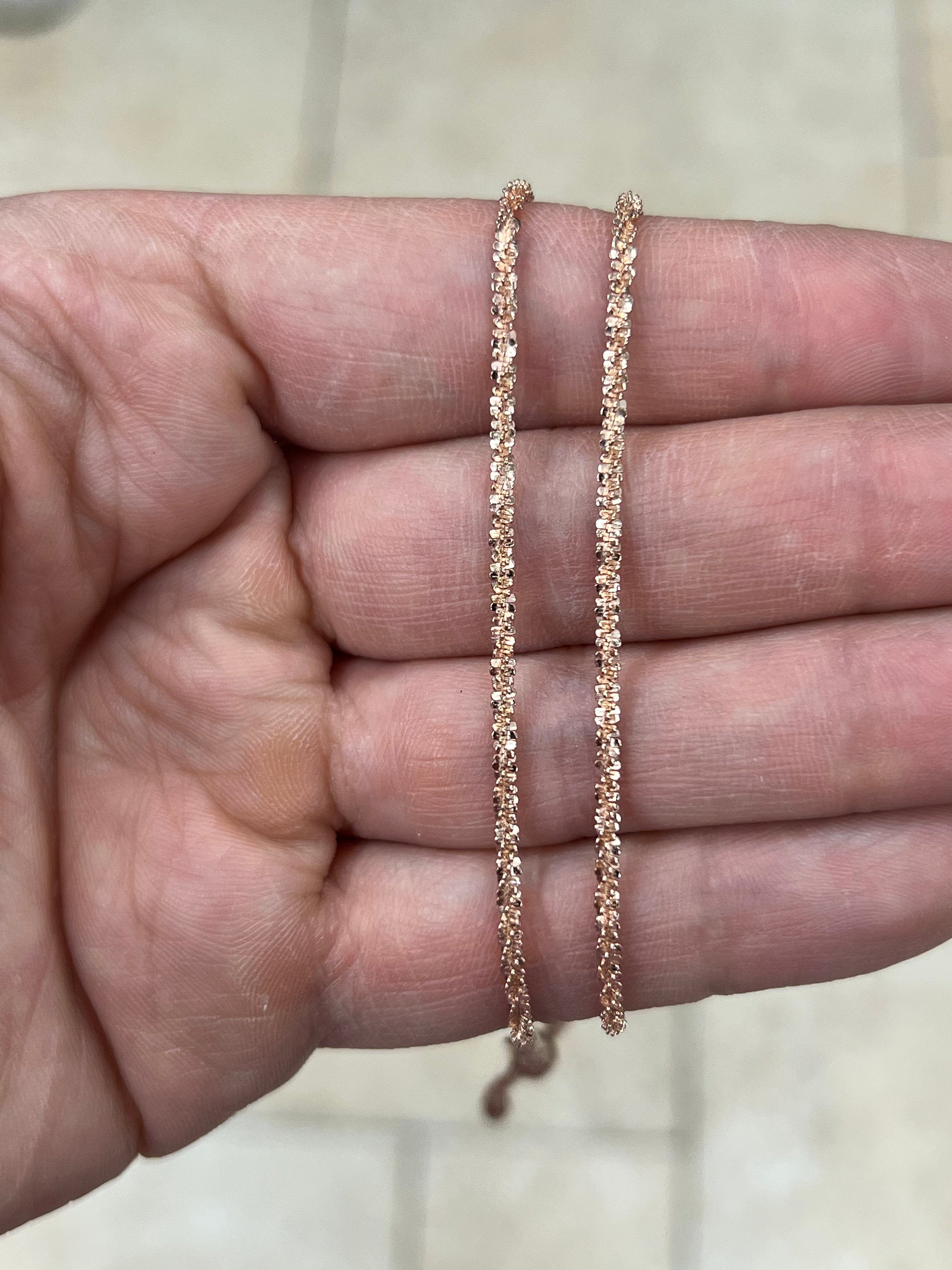 Adjustable 14K Rose Gold Over 925 Sterling Silver Sparkle Glitter Margarita Twisted Rock Chain 2.50mm Necklace, Diamond Cut