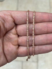 Adjustable 14K Rose Gold Over 925 Sterling Silver Sparkle Glitter Margarita Twisted Rock Chain 2.50mm Necklace, Diamond Cut