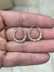 14K Solid Gold Bamboo Style French Lock Hoop Earrings - Jewelry for Women/Girls - Small Hoop Earrings