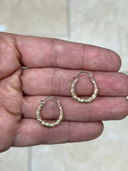 14K Solid Gold Bamboo Style French Lock Hoop Earrings - Jewelry for Women/Girls - Small Hoop Earrings