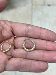 14K Solid Gold Bamboo Style French Lock Hoop Earrings - Jewelry for Women/Girls - Small Hoop Earrings