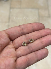 14K Solid Gold Tri-Color Love Knot 8mm Textured Earring, Love Knot Rosetta Design, Gift, Genuine 14k Yellow Gold