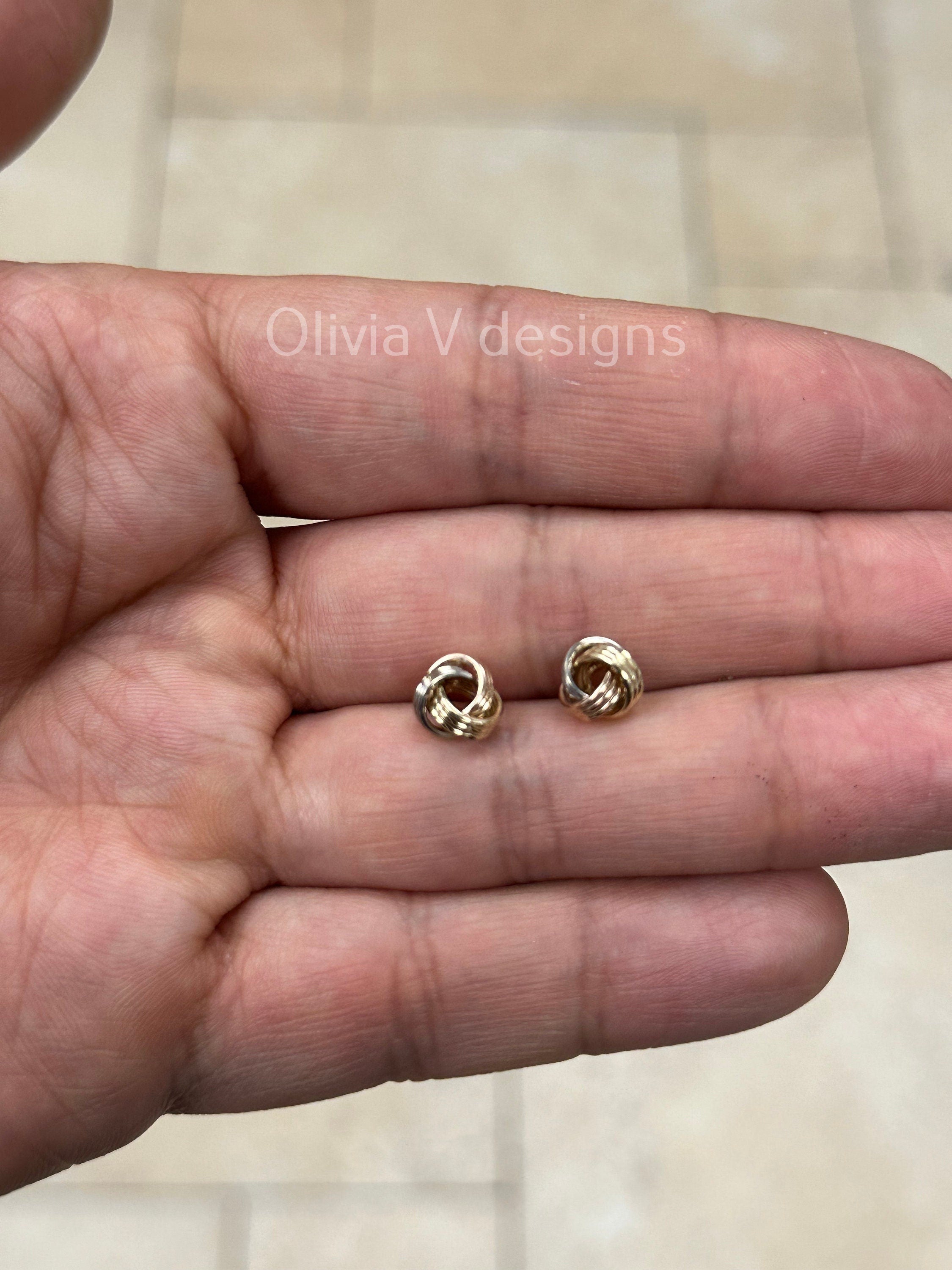 14K Solid Gold Tri-Color Love Knot 8mm Textured Earring, Love Knot Rosetta Design, Gift, Genuine 14k Yellow Gold