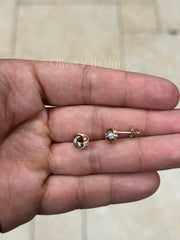 14K Solid Gold Tri-Color Love Knot 8mm Textured Earring, Love Knot Rosetta Design, Gift, Genuine 14k Yellow Gold