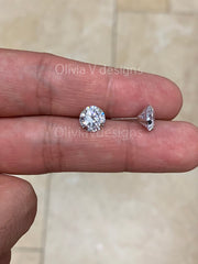 14K Solid White Gold Brilliant Bright Round AAA CZ Stud Earrings Sizes 3MM 4MM 5MM 6MM 7MM 8MM Martini Setting - Real Gold - Sold In Pairs