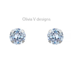 14K Solid White Gold Brilliant Bright Round AAA CZ Stud Earrings Sizes 3MM 4MM 5MM 6MM 7MM 8MM Martini Setting - Real Gold - Sold In Pairs