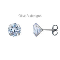 14K Solid White Gold Brilliant Bright Round AAA CZ Stud Earrings Sizes 3MM 4MM 5MM 6MM 7MM 8MM Martini Setting - Real Gold - Sold In Pairs