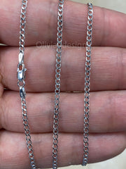 14K Solid White Gold Cuban 2.00MM Link Chain Necklace 16" 18" 20" 22" 24" 26" 28" 30" ,Layering Chain , Everyday Minimal Chain, 14K Gold
