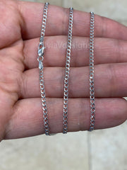 14K Solid White Gold Cuban 2.00MM Link Chain Necklace 16" 18" 20" 22" 24" 26" 28" 30" ,Layering Chain , Everyday Minimal Chain, 14K Gold