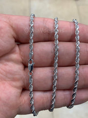 14K Solid White Gold Necklace Gold Rope Chain 3.5mm, 14K Gold Rope Chain, 14K Rope Chain, Rope Gold Chain, Diamond-Cut, Men, Woman, Solid