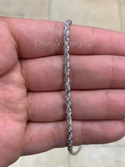 14K Solid White Gold Necklace Gold Rope Chain 3.5mm, 14K Gold Rope Chain, 14K Rope Chain, Rope Gold Chain, Diamond-Cut, Men, Woman, Solid