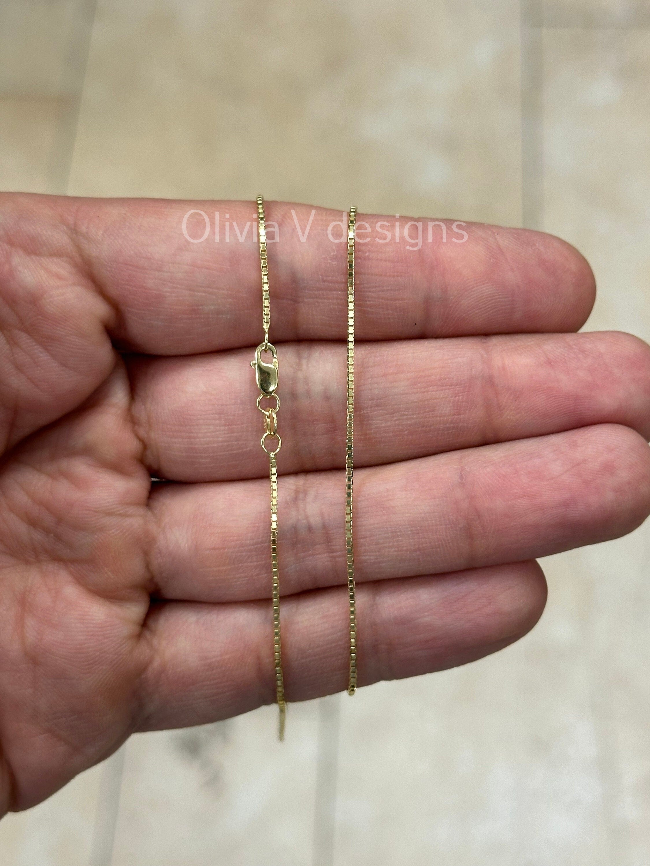 14K Solid Yellow Gold Box 1mm Necklace Chain 18'' Inch, With Lobster Clasp, Finished Necklace, Everyday Necklace