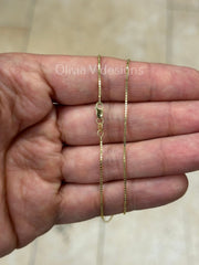 14K Solid Yellow Gold Box 1mm Necklace Chain 18'' Inch, With Lobster Clasp, Finished Necklace, Everyday Necklace