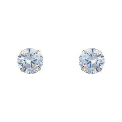 14K Solid Yellow Gold Brilliant Bright Round AAA CZ Stud Earrings Sizes 3MM 4MM 5MM 6MM 7MM 8MM Martini Setting - Real Gold - Sold In Pairs