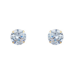 14K Solid Yellow Gold Brilliant Bright Round AAA CZ Stud Earrings Sizes 3MM 4MM 5MM 6MM 7MM 8MM Martini Setting - 14k Gold Backs