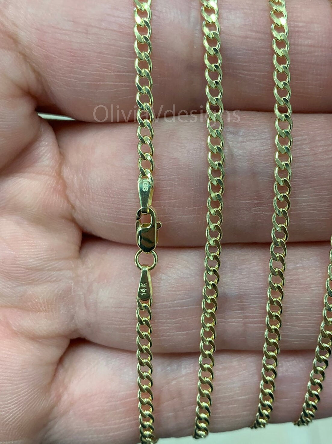 14K Solid Yellow Gold Cuban 2.50MM Link Chain Necklace 16" 18" 20" 22" 24" 30" ,Layering Chain , Everyday Minimal Chain, 14K Gold