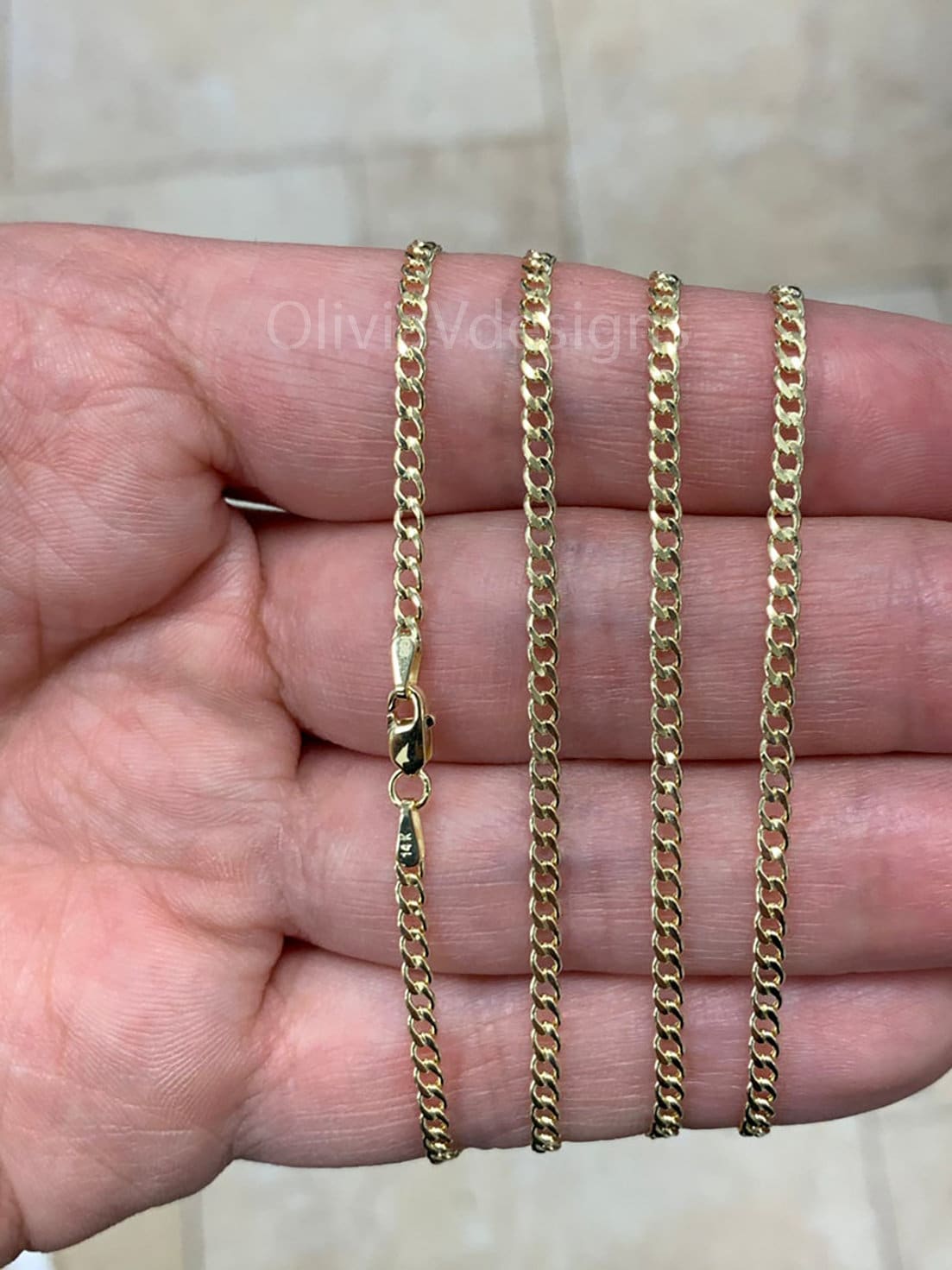 14K Solid Yellow Gold Cuban 2.50MM Link Chain Necklace 16" 18" 20" 22" 24" 30" ,Layering Chain , Everyday Minimal Chain, 14K Gold