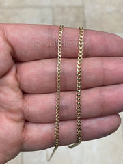 
14K Solid Yellow Gold Cuban 2mm 2.5mm Link Chain Necklace 16" 18" 20" 22" 24" 26" 28" 30" ,Layering Chain , Everyday Minimal Chain, 14K Gold
