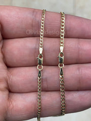 
14K Solid Yellow Gold Cuban 2mm 2.5mm Link Chain Necklace 16" 18" 20" 22" 24" 26" 28" 30" ,Layering Chain , Everyday Minimal Chain, 14K Gold