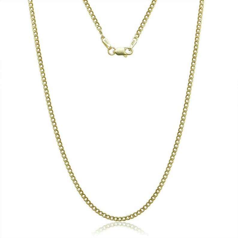14K Solid Yellow Gold Cuban Necklace Chain 2.00mm  16'' Through 30"  Round Curb Link
