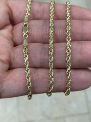 14K Solid Yellow Gold Necklace Gold Rope Chain, 14K Gold Rope Chain, 14K Rope Chain, Rope Gold Chain, Diamond-Cut, Men, Woman 3mm