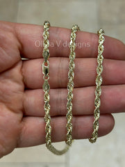 14K Solid Yellow Gold Necklace Gold Rope Chain, 14K Gold Rope Chain, 14K Rope Chain, Rope Gold Chain, Diamond-Cut, Men, Woman 4mm