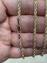 14K Solid Yellow Gold Necklace Gold Rope Chain, 14K Gold Rope Chain, 14K Rope Chain, Rope Gold Chain, Diamond-Cut, Men, Woman 3mm