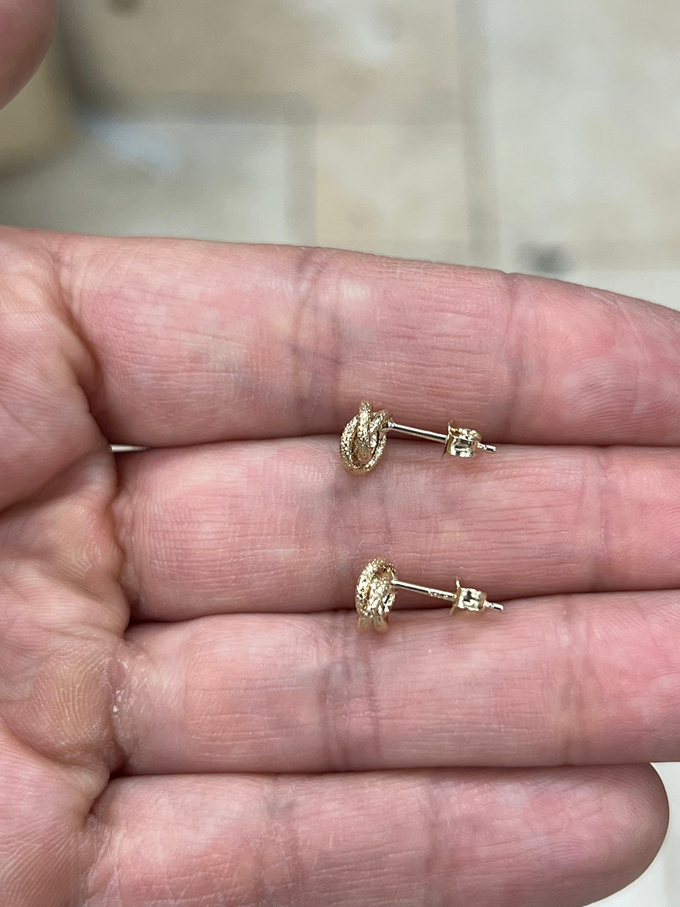 14K Solid Yellow Gold Textured Love Knot 8mm Earring, Love Knot Rosetta Design, Gift, Genuine 14k Yellow Gold